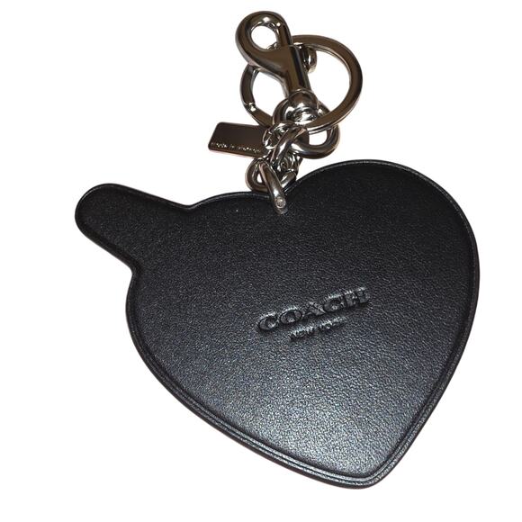 COACH Heart and Bolt Smooth Leather Bag Charm CW474 $68 Silver/Chalk/Black NWOT - Picture 2 of 2